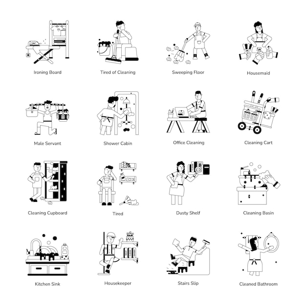 Vector pack of house cleaning glyph icons