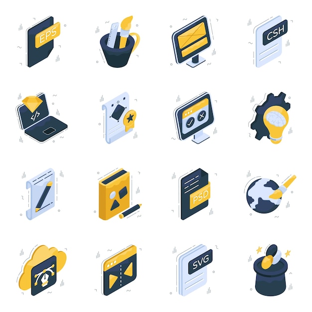 Vector pack of illustrator tools isometric icons