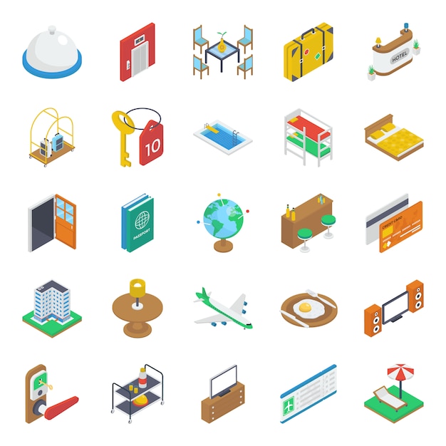 Pack of isometric travel icons