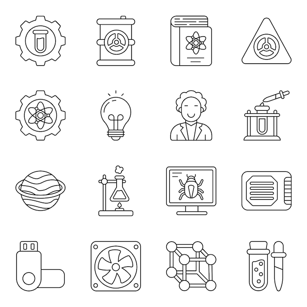 Vector pack of lab apparatus line icons