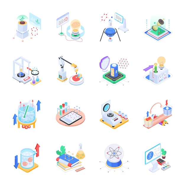 Pack of Lab Experiments Isometric Icons