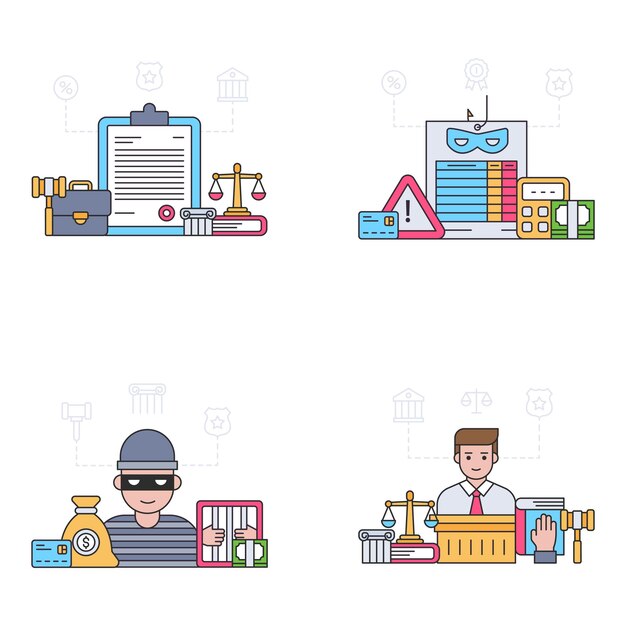 Pack of Law Enforcement Flat Illustrations