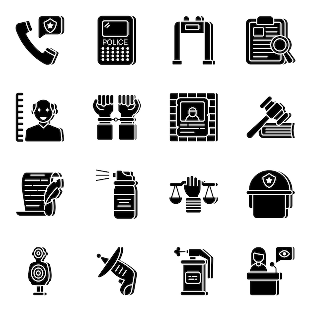 Pack of Law and Equity Solid Icons