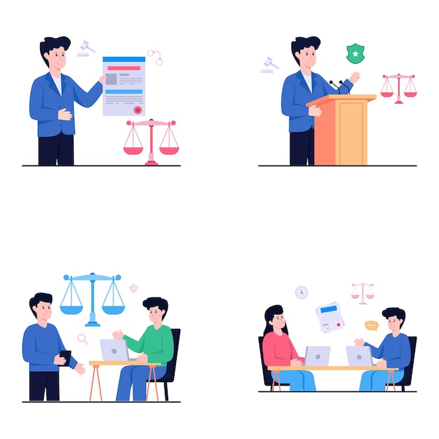 Pack of Law and Justice Flat Illustrations