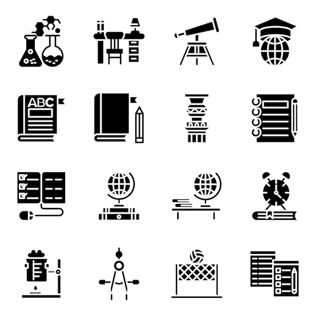 Pack of learning solid icons