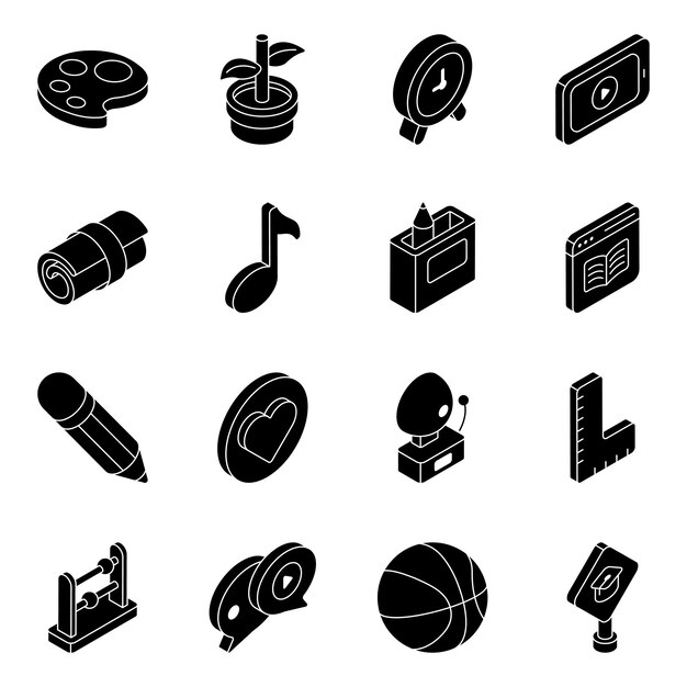 Pack of Learning Solid Isometric Icons