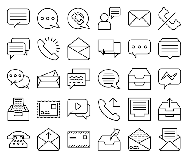 Pack of line Dialog and letters icons set