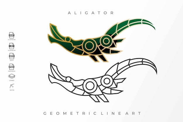 Pack of lineart aligator tattoo logo illustration