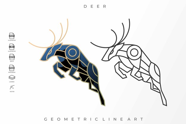 線画鹿のタトゥーのロゴのイラストのパック