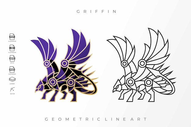 Vettore confezione di lineart griffin tattoo illustrazione