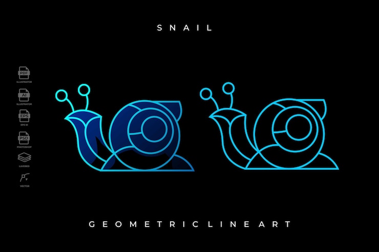 Vector pack of lineart snail tattoo illustration