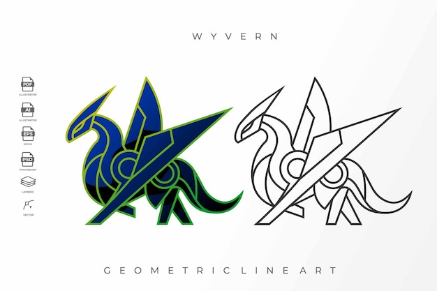 Confezione di lineart wyvern tattoo logo illustrazione