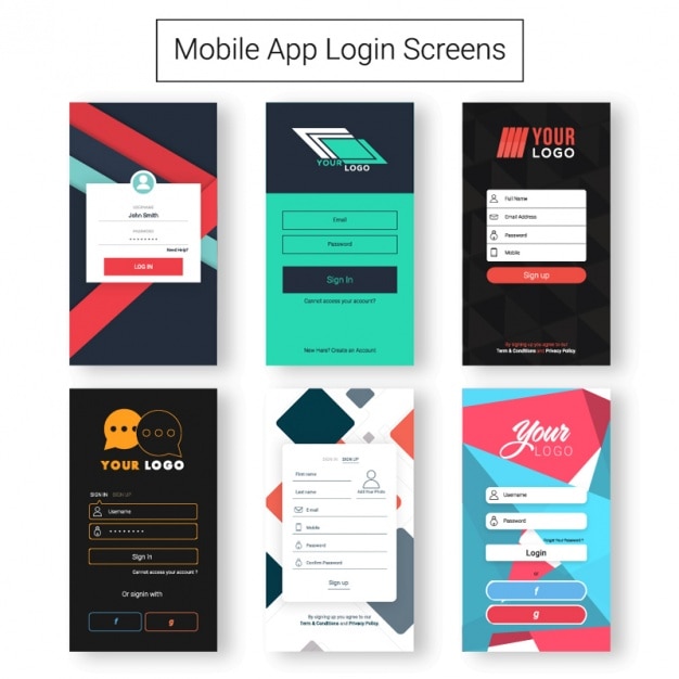 Pack of login screens