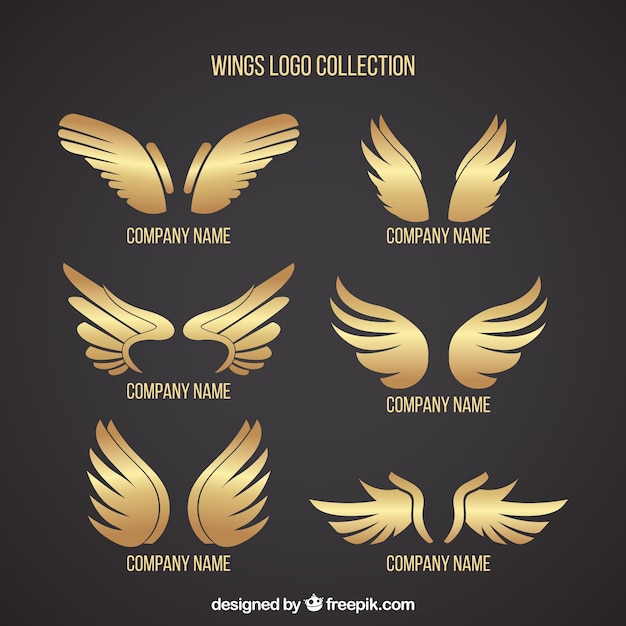 Vector pack of logos with golden wings