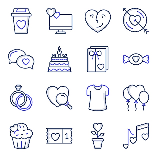 Pack of Love and Valentine Colored Line Icons