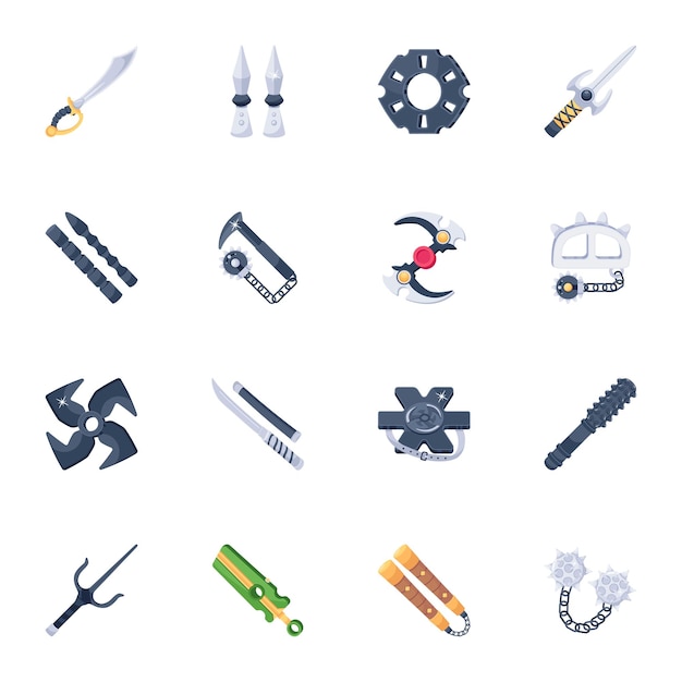 Pack of Martial Art Tools Flat Icons