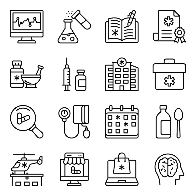 Pack of Medical Accessories line Icons