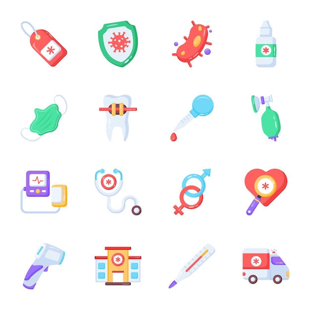 Pack of Medical Equipment Flat Icons