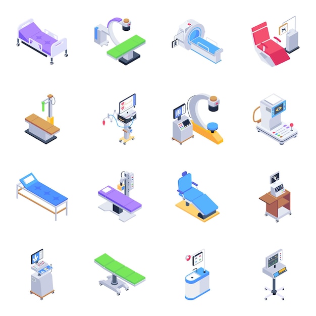 pack of medical equipment isometric icons
