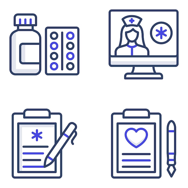 Vector pack of medical and pharmacy flat icons