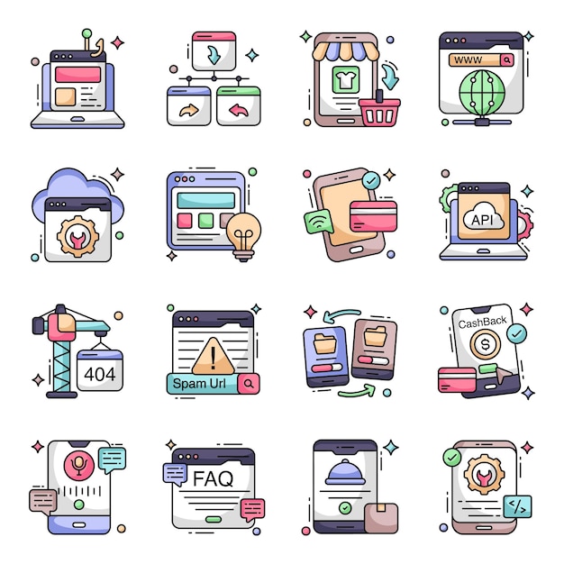 Pack of mobile data flat icons