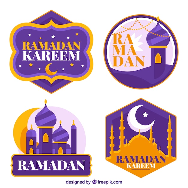 Pack of modern purple ramadan badges