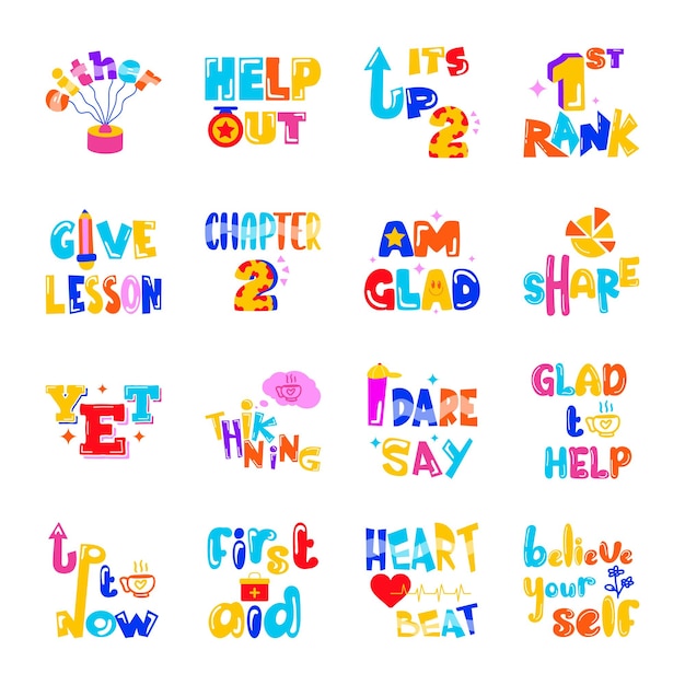 Pack of motivational texts flat stickers