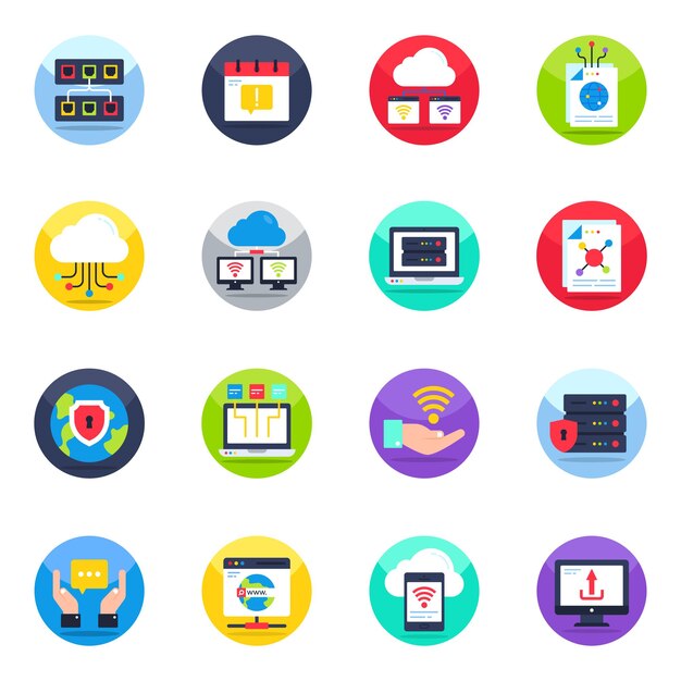 Pack of Network and Business Flat Icons