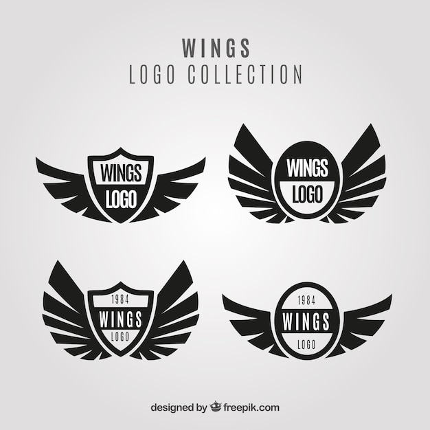 Вектор Пакет черных крыльев и щитовые логотипы