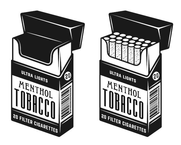 ベクトル モノクロスタイルのタバコの2つのスタイルの完全な空のイラストのパック