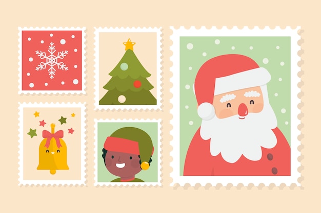 Вектор Пакет плоских рождественских марок