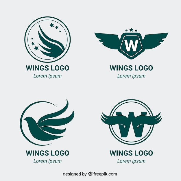 Вектор Пакет из четырех логотипов с крыльями