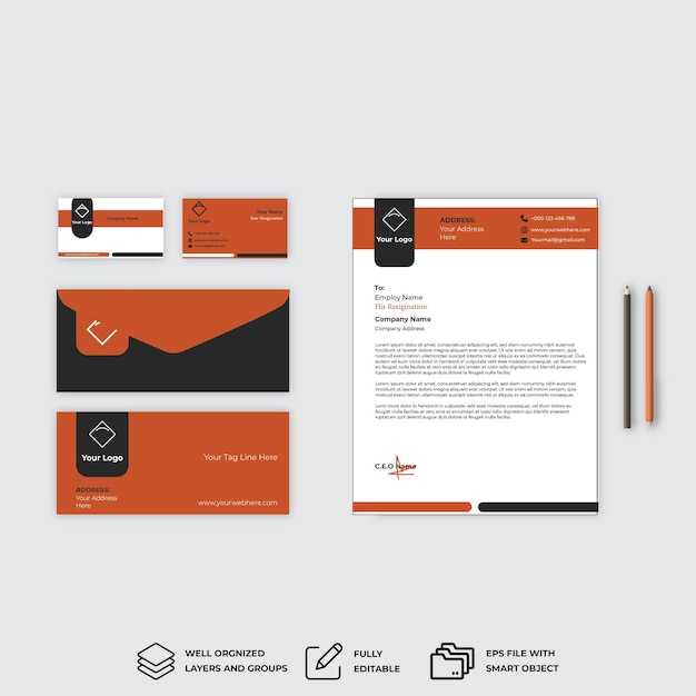 Вектор Упаковка канцелярских изделий с дизайном конвертов с листовкой