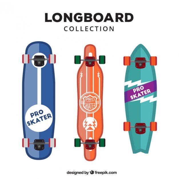 Вектор Пакет из трех плоских современных longboards