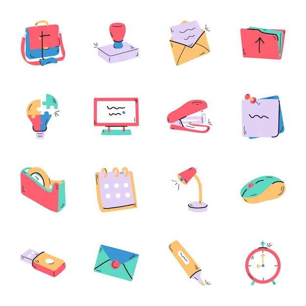 Pack of office hand drawn icons