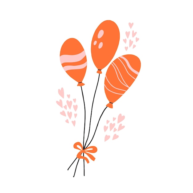Confezione di palloncini arancioni e rosa per volantini per feste o biglietti d'auguri. illustrazione vettoriale disegnato a mano.