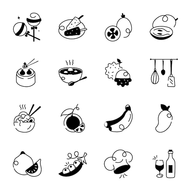 Pack of organic diet hand drawn icons