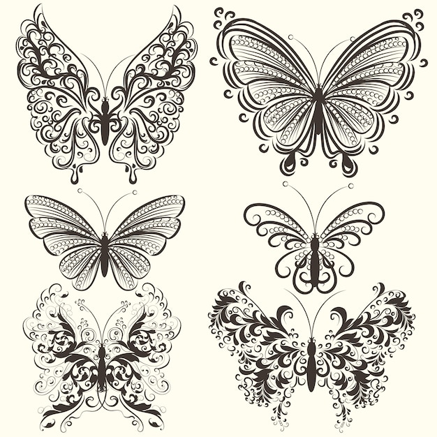 Vector pack of ornamental butterflies