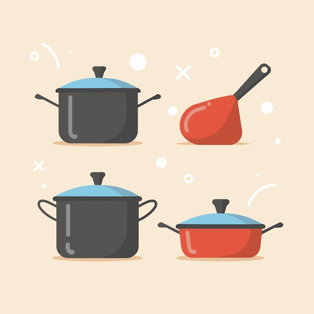 Vector pack of pans and other cooking utensils