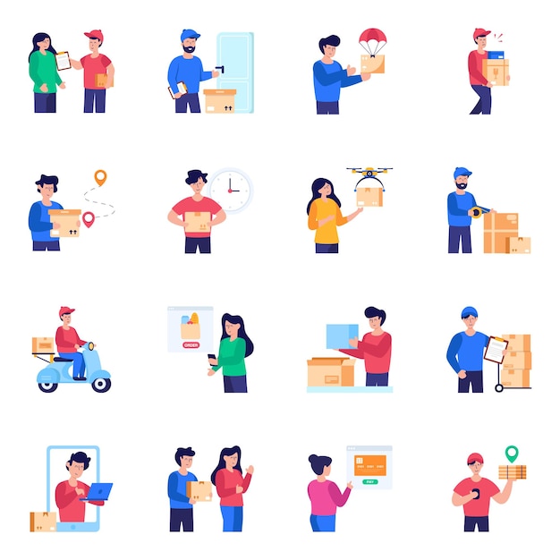 Vector pack of parcel delivery flat icons