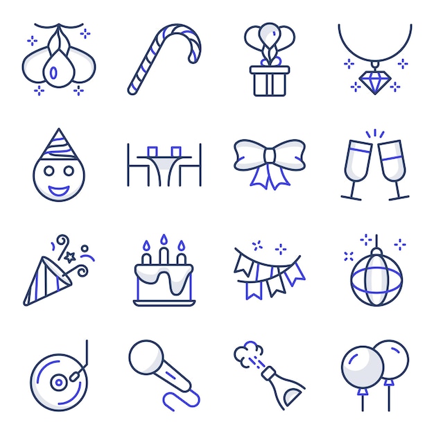 Pack of Party and Decoration Flat Icons