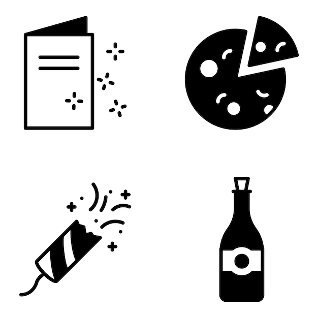 Pack of party and drink solid icons