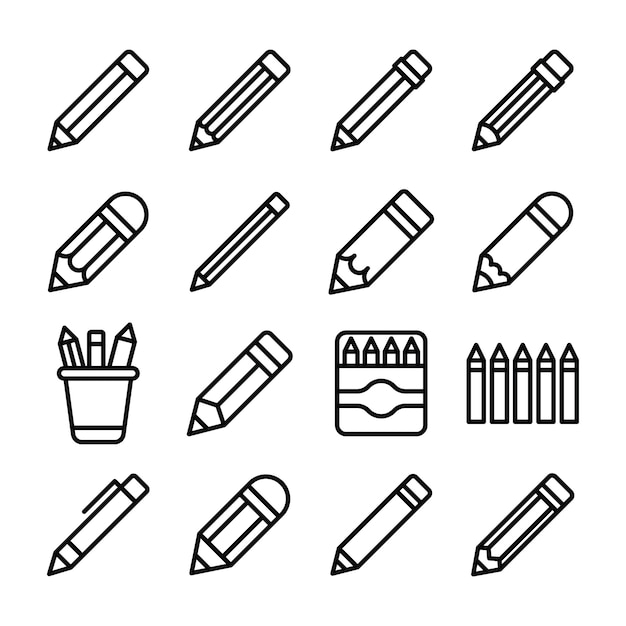 Vector pack of pencils line icons pack