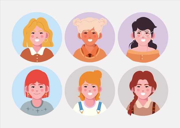 Pack people avatars illustration