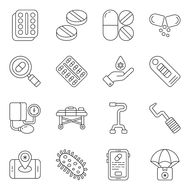 Pack of Pharmaceutical Line Icons