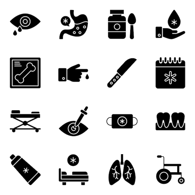 Vector pack of pharmaceutical solid icons