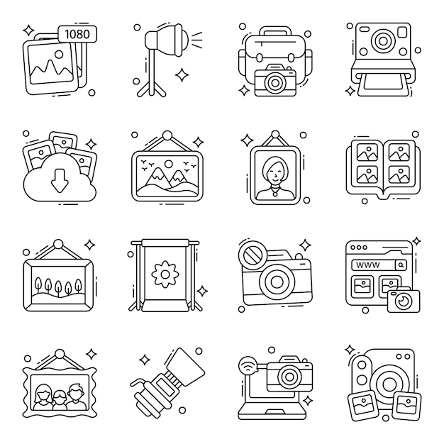 Vector pack of photographic instrument line icons