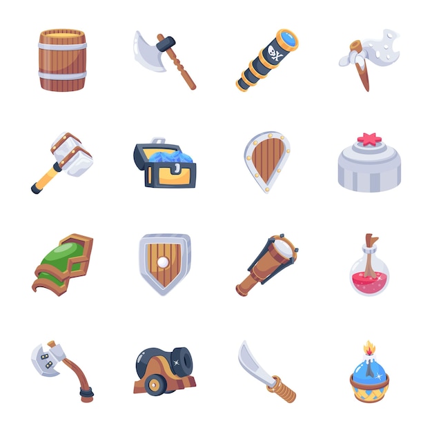 Пакет пиратского снаряжения 2D Icons