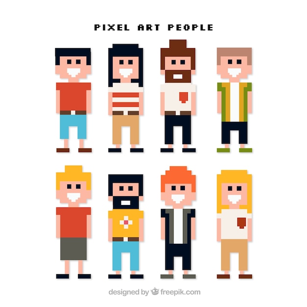 Vector pack of pixelated young