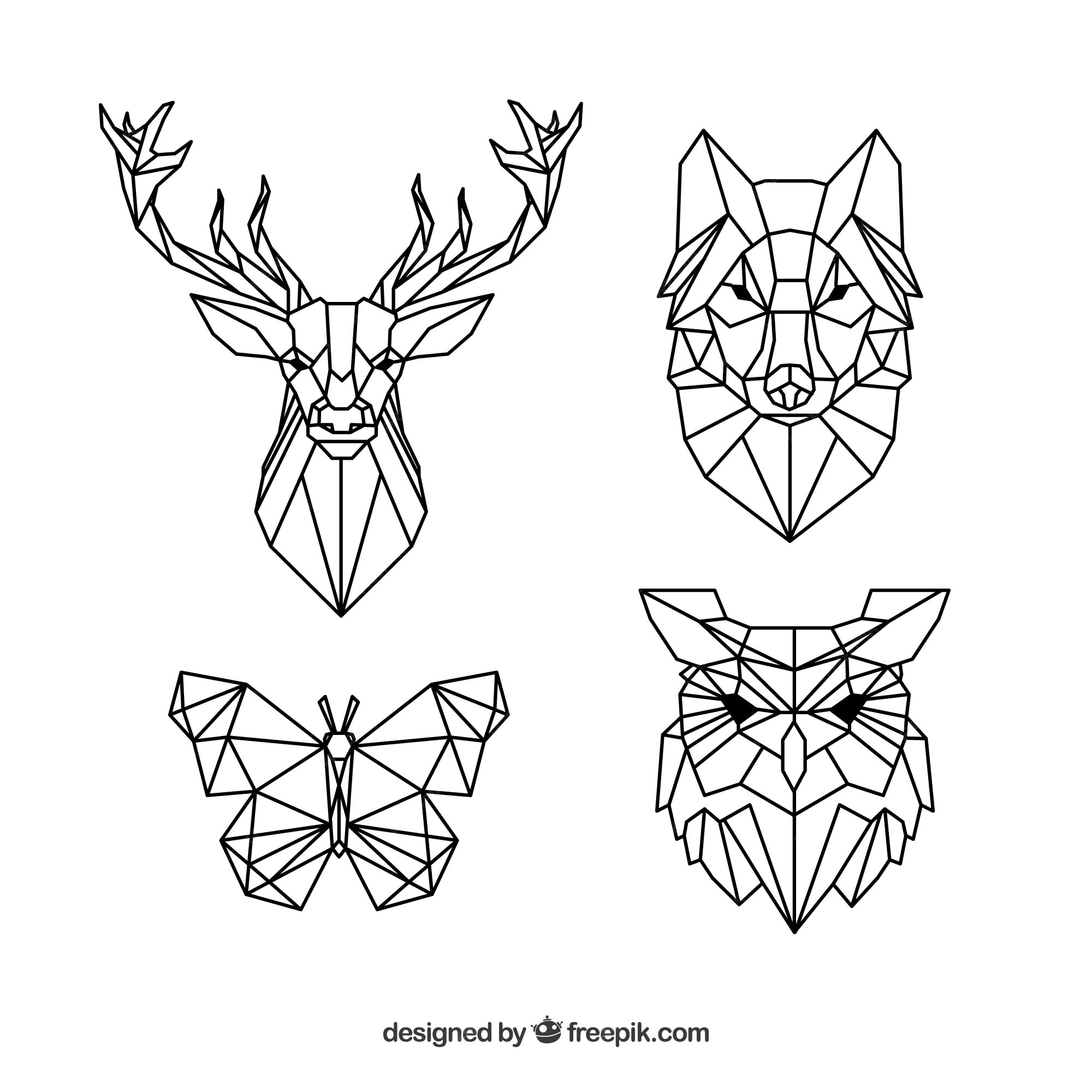 Premium Vector | Pack of polygonal animal tattoos Premium Vector | Pack of polygonal animal tattoos